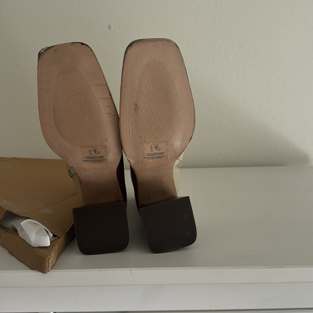 Two-Tone Brown and Cream Women's Ankle Boots - Picture 3 of 4
